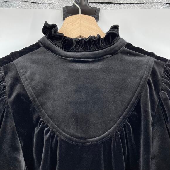 Pomander Place | Black Velvet Selena Blouse Victorian Puff Sleeve Top XXS - Picture 9 of 11